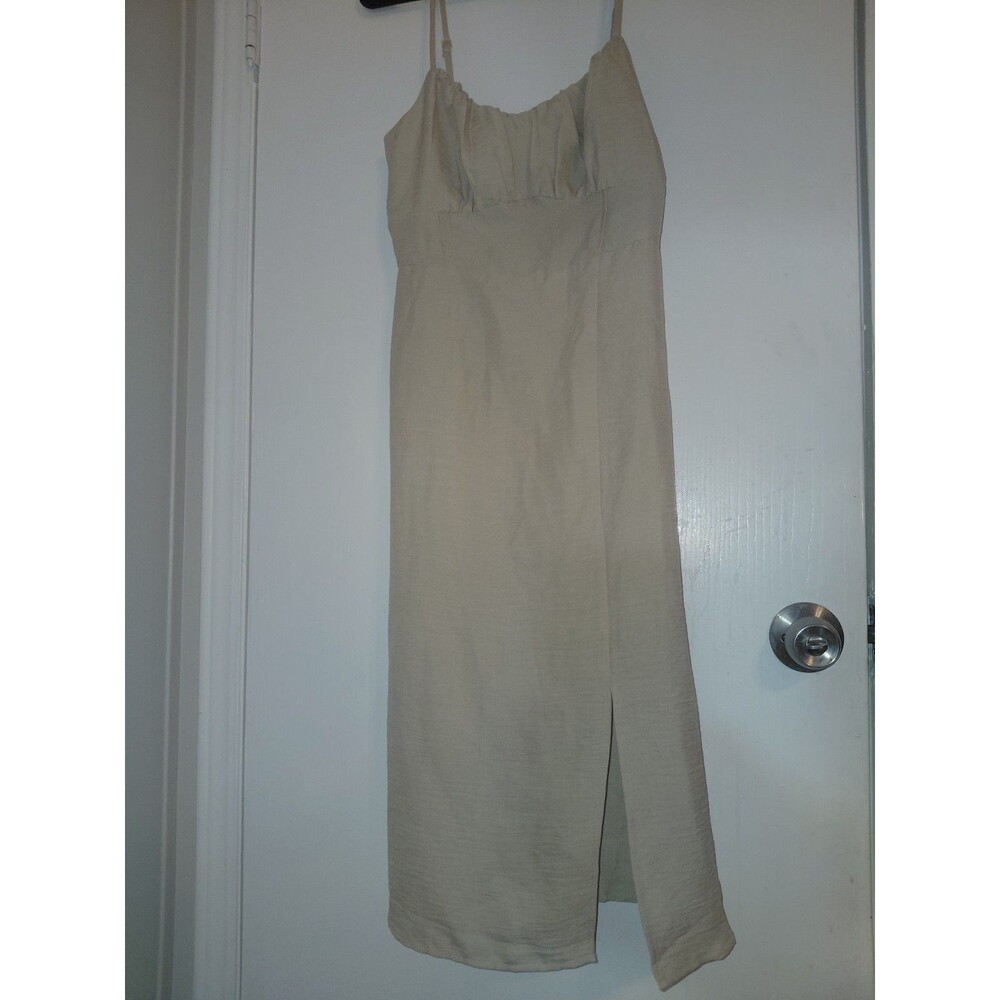 Lucky Brand Beige Spaghetti Strap Fited Canvas Midi Dress